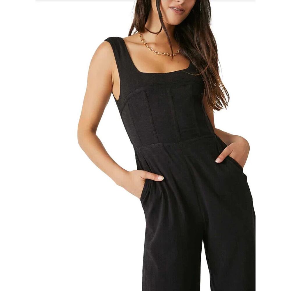 Free People NWT Sleeveless Iris Wide Leg Jumpsuit Black Size L - Picture 9 of 10